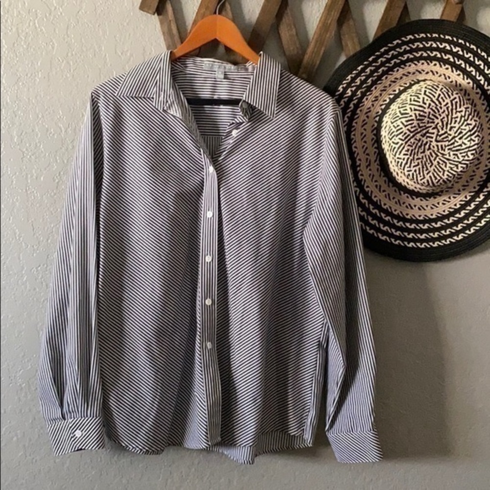 Women foxcroft striped shirt sz 16 - Picture 3 of 9